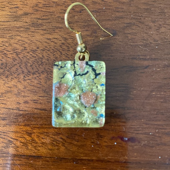 Murano Italy Glass Earrings gold leaf, sea foam green, bronze, and cobalt blue - Picture 4 of 9